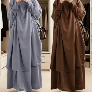 Eid Women Long Khimar 2 Piece Set Prayer Garment Djellaba Abaya Muslim Ramadan Gown Dubai Arab Islamic Niqab Burka Jubah Jilbab