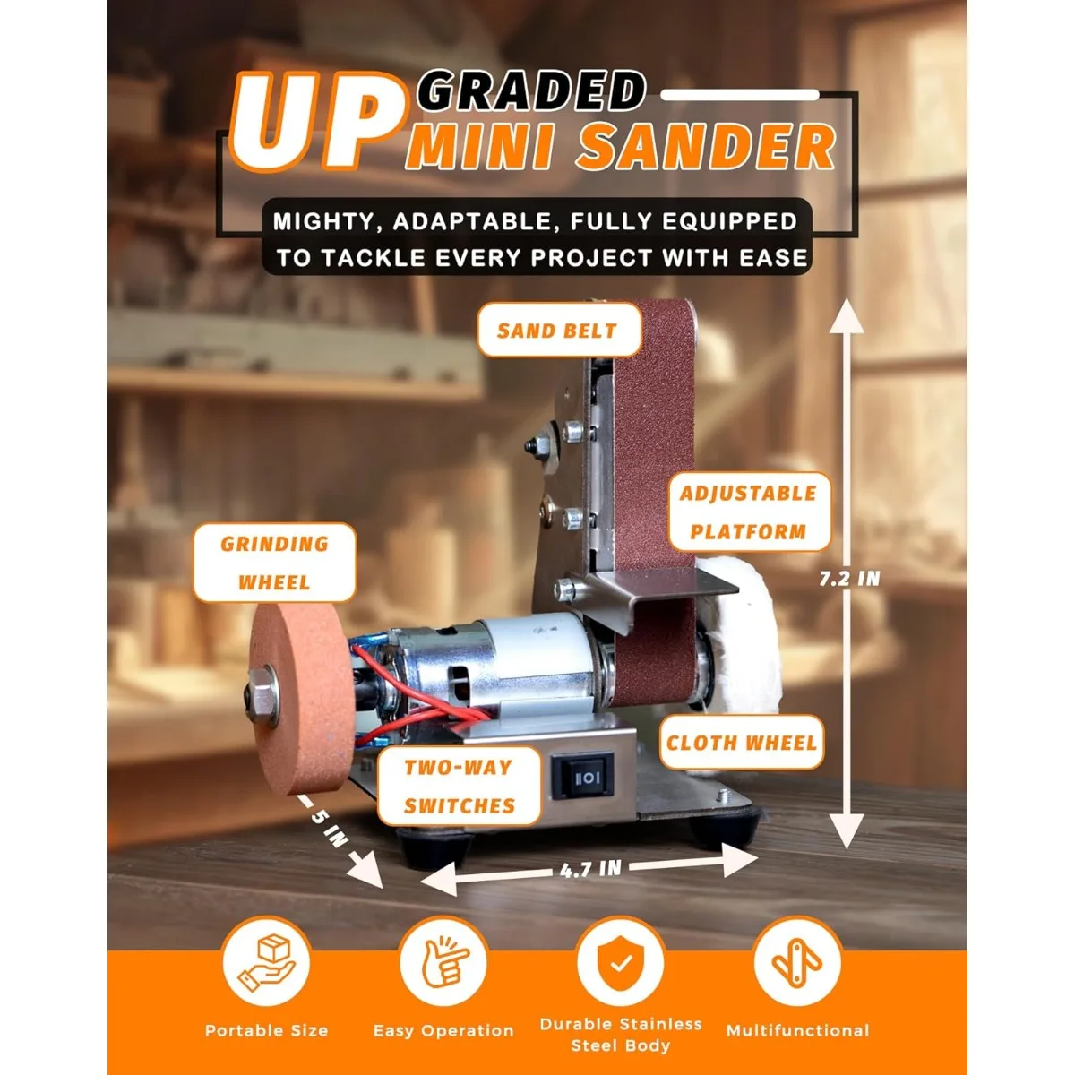 110V/220V Mini Electric Belt Sander DIY Polishing Grinding Machine Cutter Edges Sharpener Multifunctional Grinder Power Tool - الصورة 2