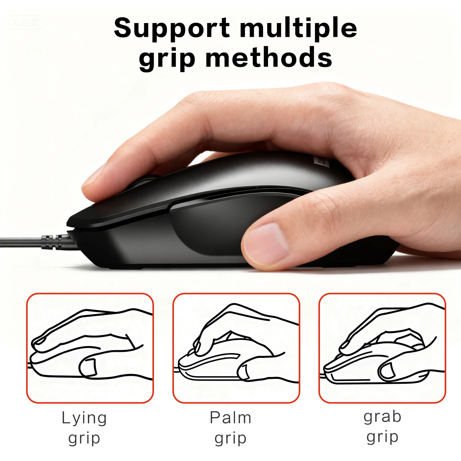 M150 Wired Mouse, Ergonomic Design USB-Powered Durable Black Smooth Rolling Ideal for Office Home Laptop Desktop and PC Use - الصورة 3