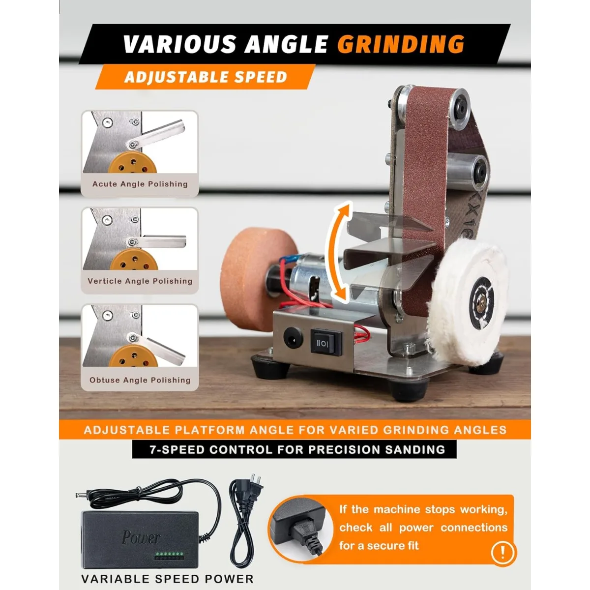 110V/220V Mini Electric Belt Sander DIY Polishing Grinding Machine Cutter Edges Sharpener Multifunctional Grinder Power Tool - الصورة 5