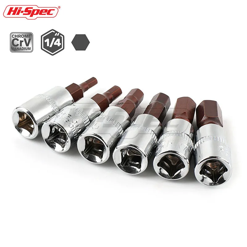 Hi-Spec 1/4 Hex Socket Adapter Allen Key Spline Bits Hex Socket Universal Head for Torque Spanner Mini Ratchet Socket Wrench - الصورة 6