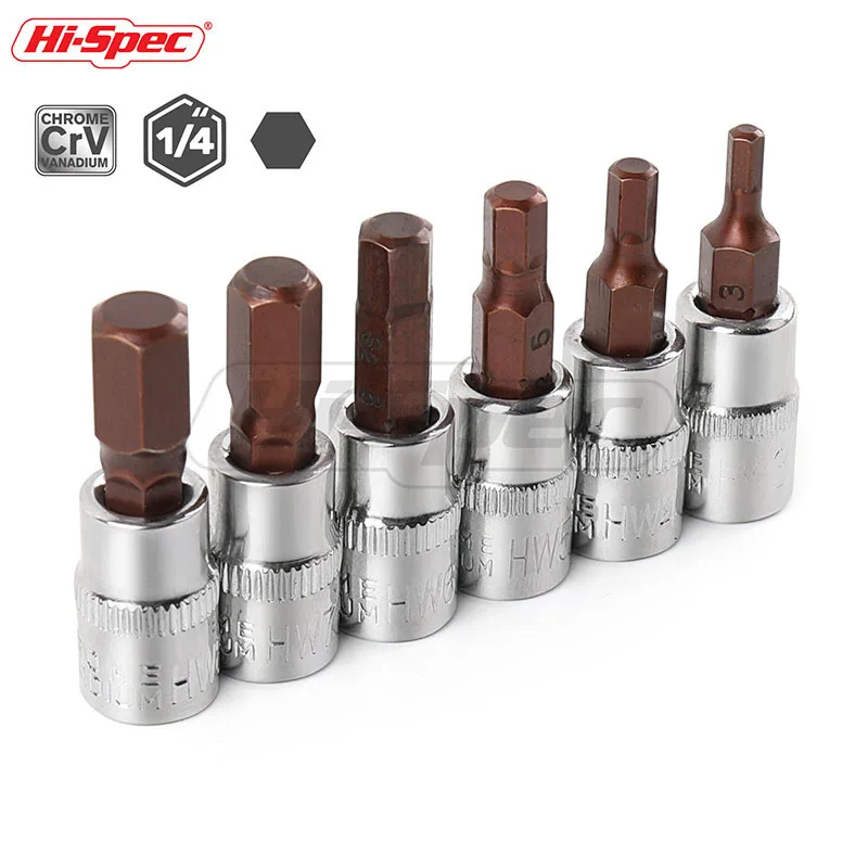 Hi-Spec 1/4 Hex Socket Adapter Allen Key Spline Bits Hex Socket Universal Head for Torque Spanner Mini Ratchet Socket Wrench - الصورة 3