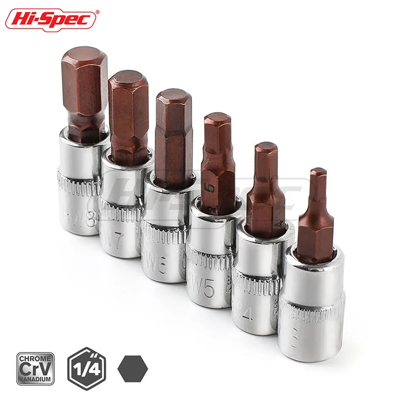 Hi-Spec 1/4 Hex Socket Adapter Allen Key Spline Bits Hex Socket Universal Head for Torque Spanner Mini Ratchet Socket Wrench - الصورة 2