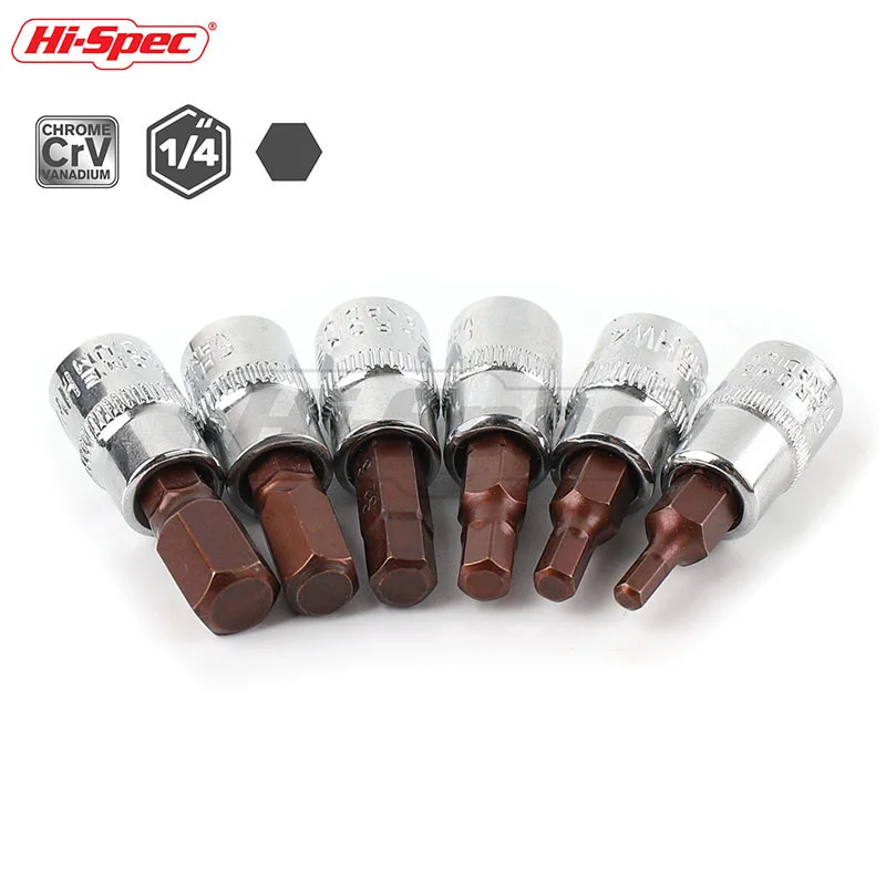 Hi-Spec 1/4 Hex Socket Adapter Allen Key Spline Bits Hex Socket Universal Head for Torque Spanner Mini Ratchet Socket Wrench - الصورة 5