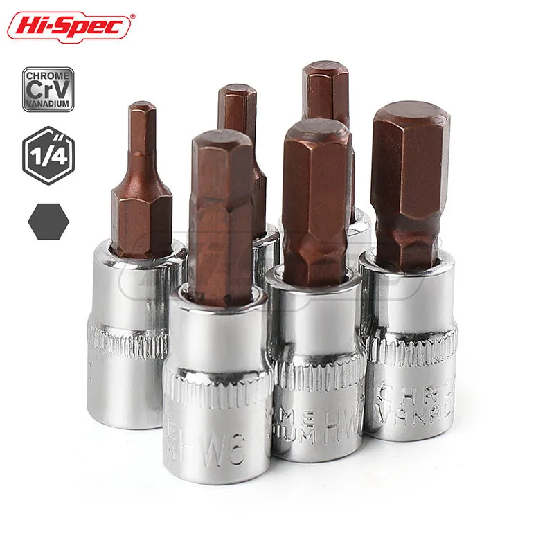 Hi-Spec 1/4 Hex Socket Adapter Allen Key Spline Bits Hex Socket Universal Head for Torque Spanner Mini Ratchet Socket Wrench - الصورة 4