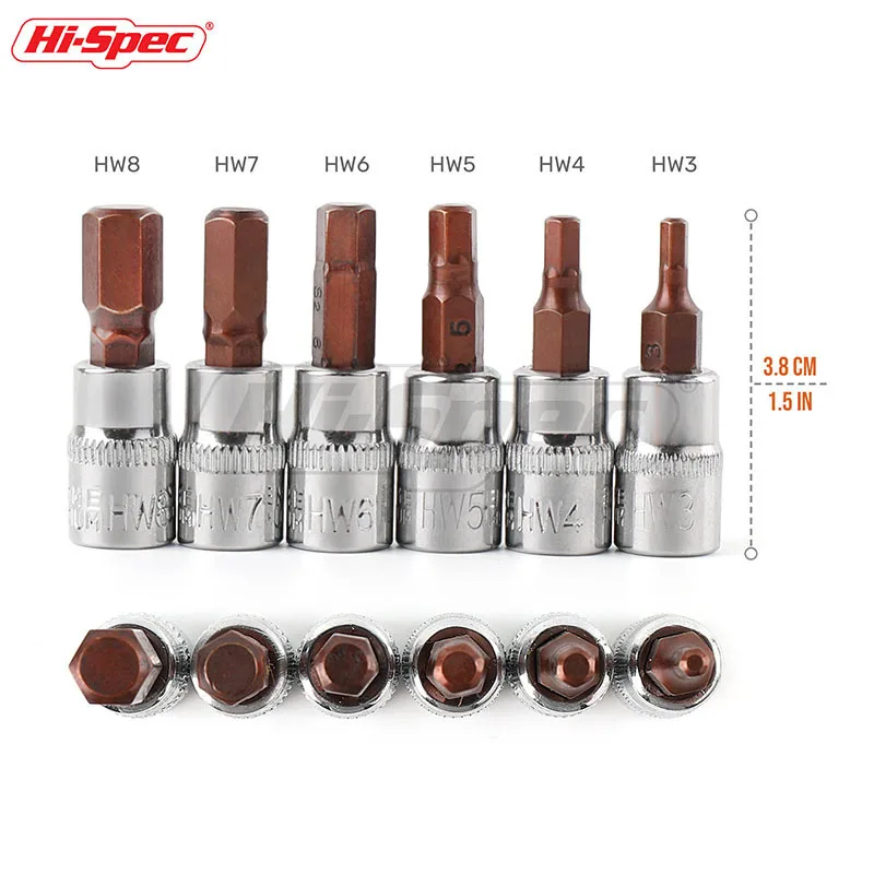 Hi-Spec 1/4 Hex Socket Adapter Allen Key Spline Bits Hex Socket Universal Head for Torque Spanner Mini Ratchet Socket Wrench