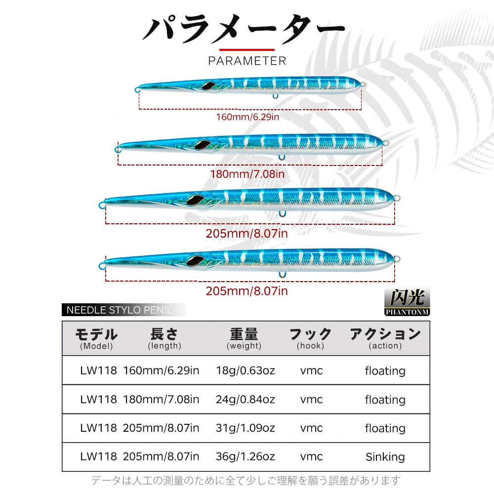 Hunthouse Fishing Lure Needle Stylo Long Casting Pencil Floating 205/180/160mm Isca Artificial Leurre Souple Carp Fishing Lure - الصورة 2