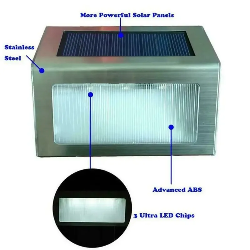 3 LED Outdoor Solar Stainless Steel Garden Light IP65 Waterproof Garden Yard Lighting Floodlight Stair Aisle Street Lamps 50lm - الصورة 5