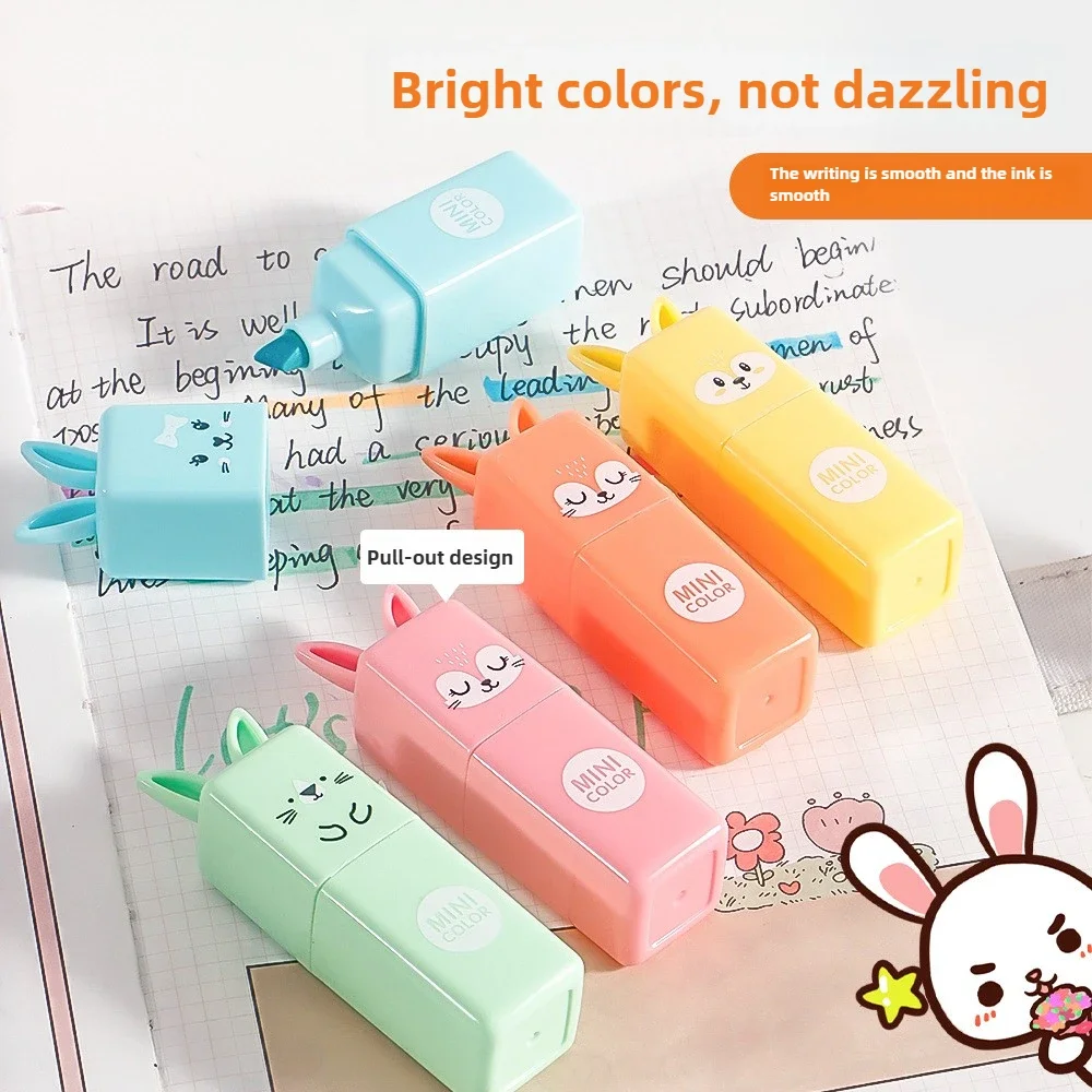 4/5/6 Pcs Mini Rabbit Fluorescent Pens Creative DIY Color Marking Kawaii Stationery Waterproof for Art Painting Ideal Gift
