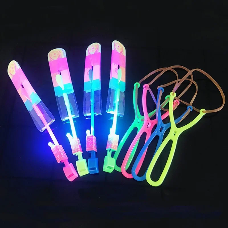 5/10Pc LED Flying Arrow Rocket Toys - Rubber Band Catapult Helicopter Light Party Fun Best Gifts For Kids Outdoor Play - الصورة 6