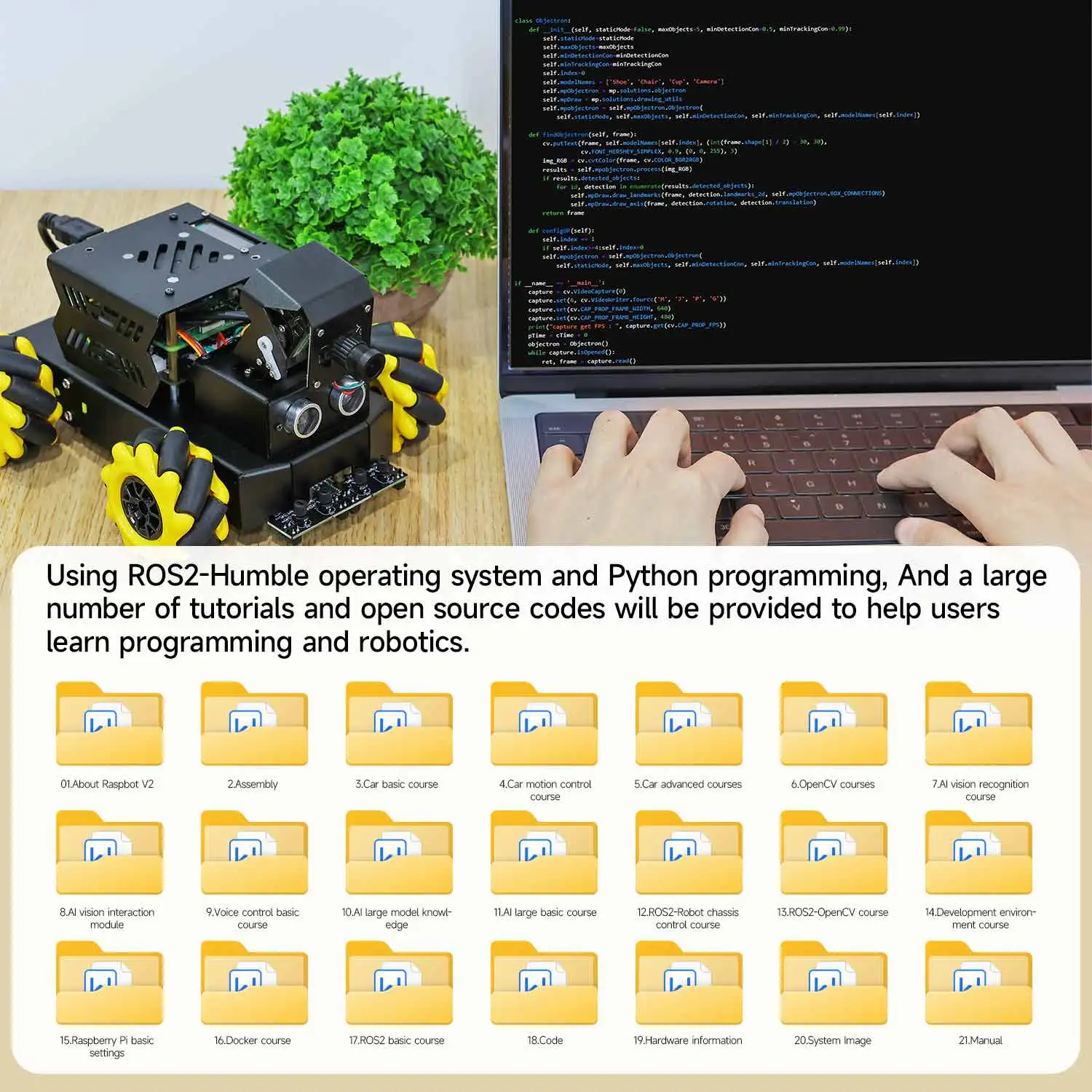 Yahboom 4WD Raspbot V2 AI Large Model Robot Kit for Raspberry Pi 5 Beginners Educational Project ROS2-Humble Python Programming - Image 5