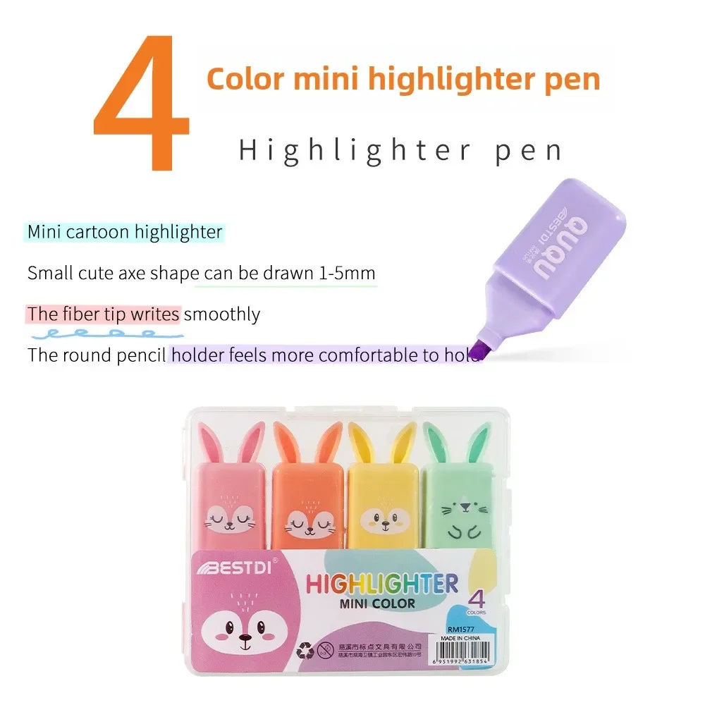 4/5/6 Pcs Mini Rabbit Fluorescent Pens Creative DIY Color Marking Kawaii Stationery Waterproof for Art Painting Ideal Gift - الصورة 7