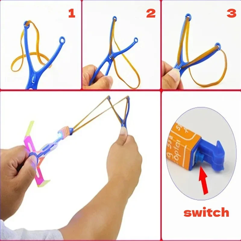 5/10Pc LED Flying Arrow Rocket Toys - Rubber Band Catapult Helicopter Light Party Fun Best Gifts For Kids Outdoor Play - الصورة 4