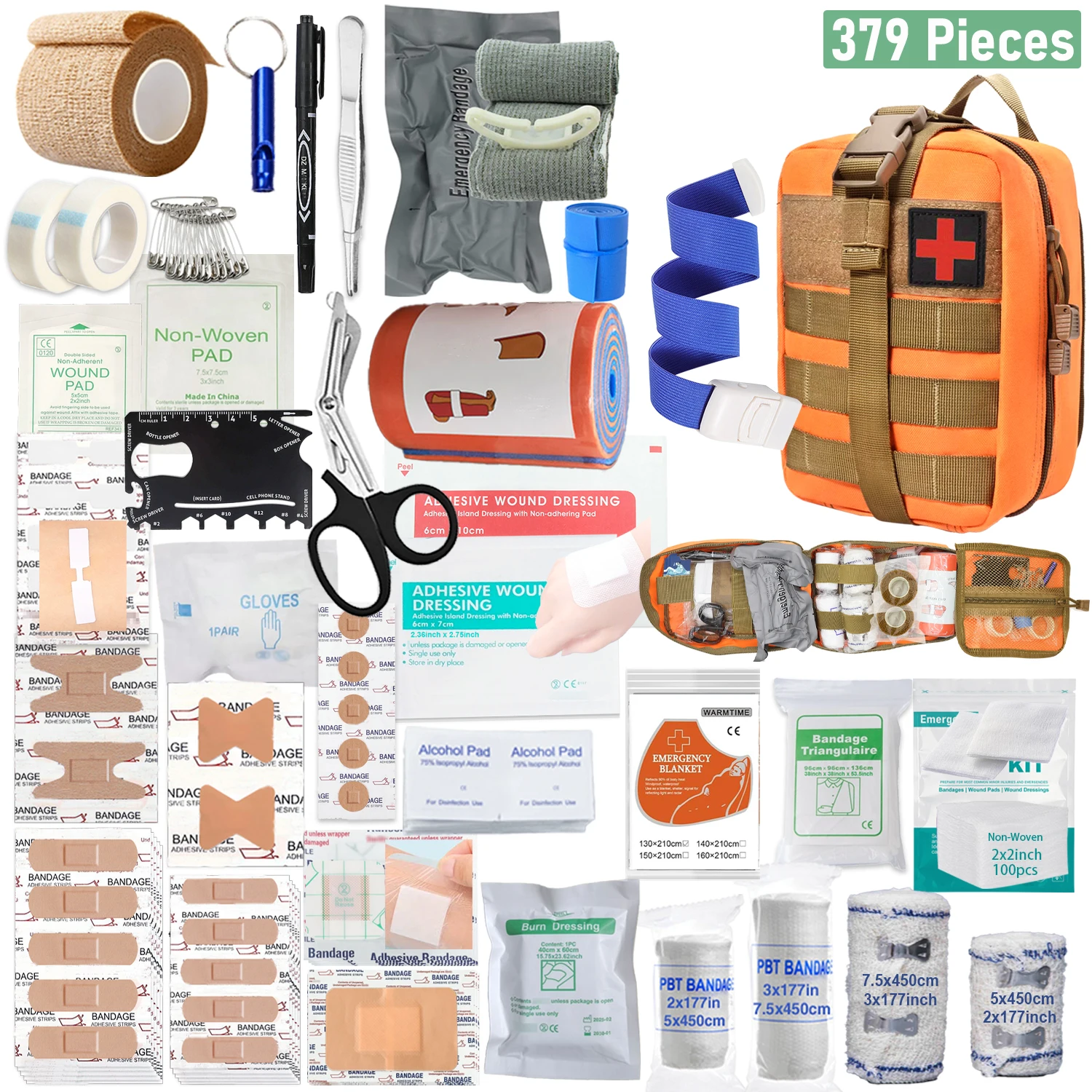 379pcs Home Office First Aid Kit Portable Emergency Bag, Red Survival Carry-On for Outdoor Activities, Camping, Hunting, Hiking - الصورة 6