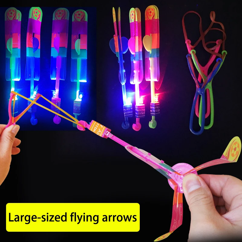 5/10Pc LED Flying Arrow Rocket Toys - Rubber Band Catapult Helicopter Light Party Fun Best Gifts For Kids Outdoor Play - الصورة 2
