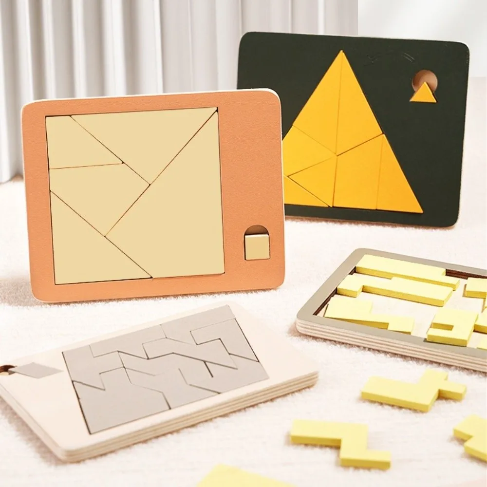 Irregular Shape Triangle Puzzle Colorful Three-Dimensional Wooden Jigsaw Logic Training Montessori Geometric Puzzles