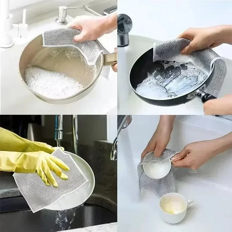 1/3/5/10/30 Pcs Magic Cleaning Cloth Single Sided Metal Steel Wire Rags Kitchen Dish Pot Washdishing Cloths Towel Clean Tools - الصورة 9