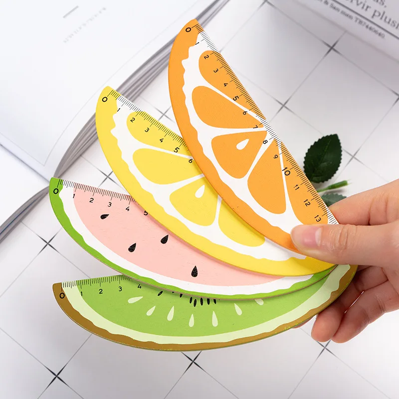 15Cm Korean cute cartoon fruit ruler creative wooden handbook ruler for students' small fresh exams school supplies kawaii ruler - الصورة 2