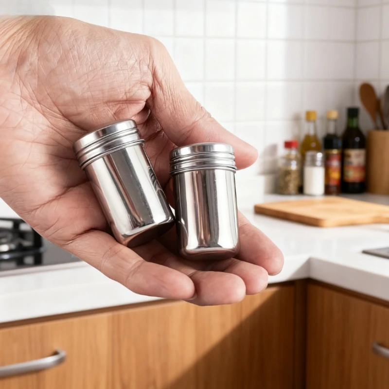 2pcs, Stainless Steel Mini Spice Jars, Portable Outdoor Salt and Pepper Shakers