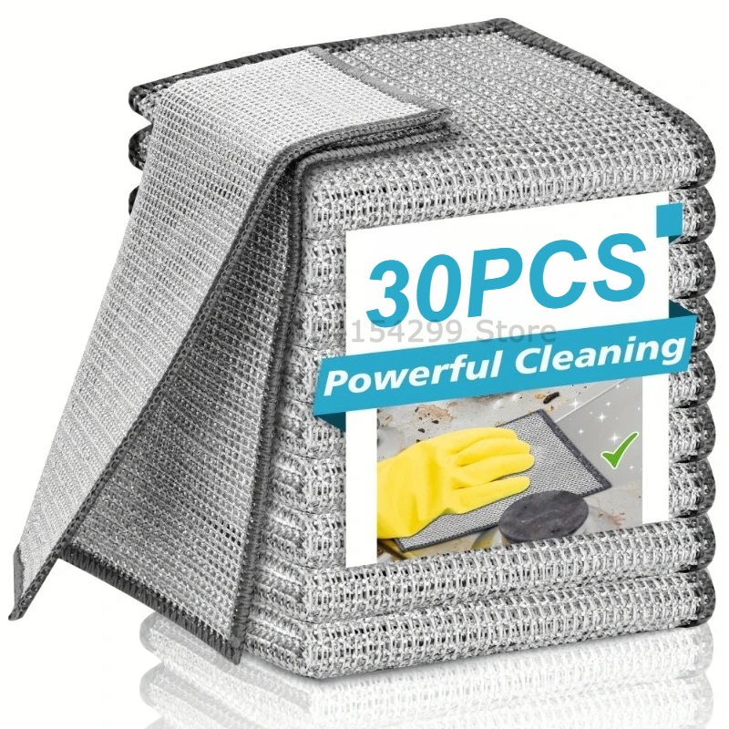 1/3/5/10/30 Pcs Magic Cleaning Cloth Single Sided Metal Steel Wire Rags Kitchen Dish Pot Washdishing Cloths Towel Clean Tools