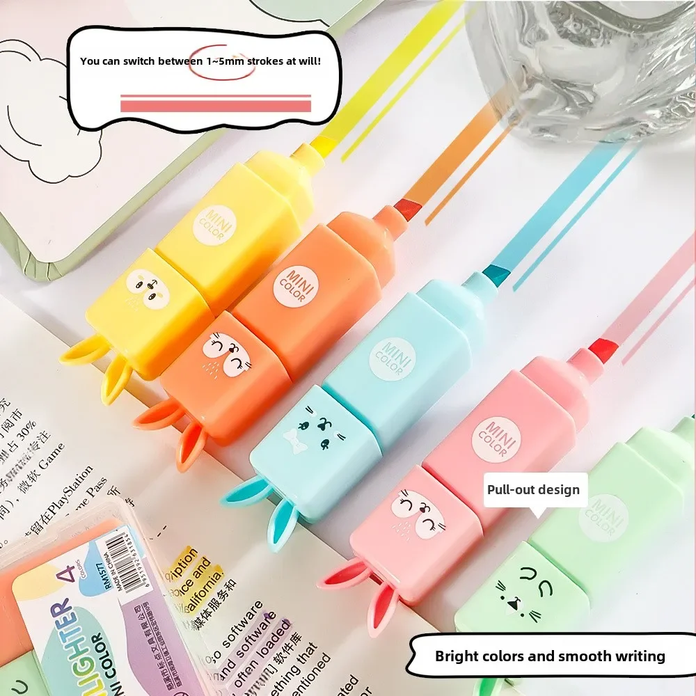 4/5/6 Pcs Mini Rabbit Fluorescent Pens Creative DIY Color Marking Kawaii Stationery Waterproof for Art Painting Ideal Gift - الصورة 4