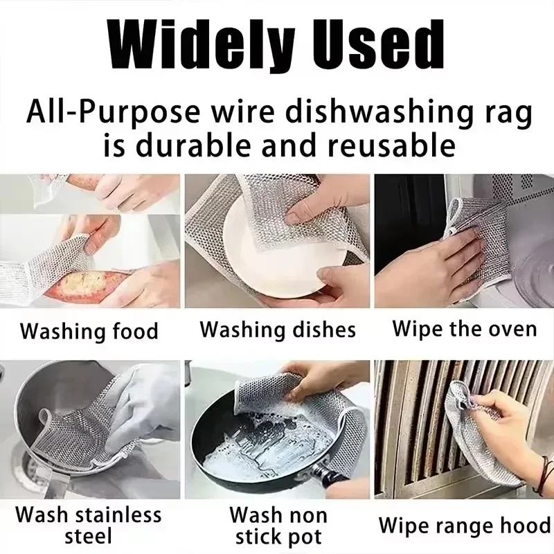 1/3/5/10/30 Pcs Magic Cleaning Cloth Single Sided Metal Steel Wire Rags Kitchen Dish Pot Washdishing Cloths Towel Clean Tools - الصورة 8