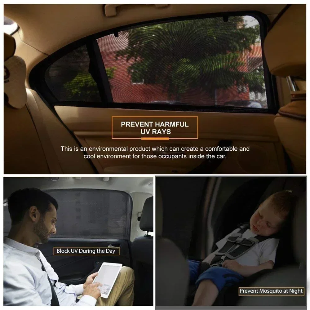 2pcs Car Full Window Sunshade and Mosquito Repellent Curtain Mesh Set Universal Car Curtains Car Practical Accessories - الصورة 5