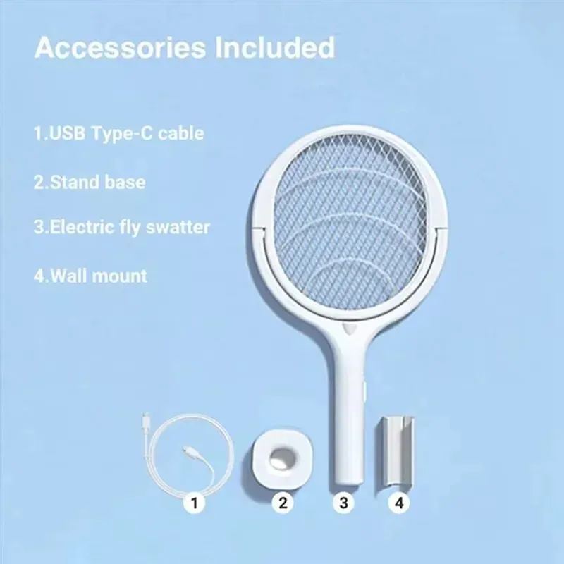 ABGH-Insulated Safety Fast Charging 5-In-1 Fly Bug Swatter, Adjustable Electric Mosquito Lamp With ABS Racket - الصورة 3