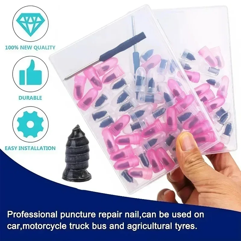 21-41pcs Tubeless Tire Repair Rubber Nail Kit Vacuum Tyre Puncture Screw Plug Emergency Quick Fix Tool For Car Motorcycle