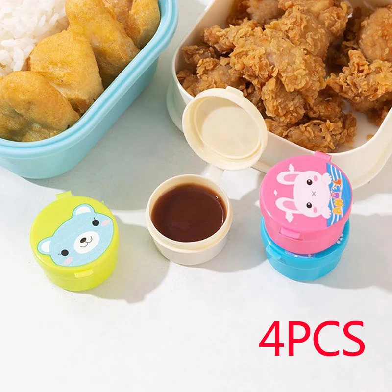 1/2/3/4pcs Mini Lunch Box Accessories Cute Pattern Sauce Box Squeeze Bottle Cartoon Tomato Honey Condiment Container For Kids - الصورة 3