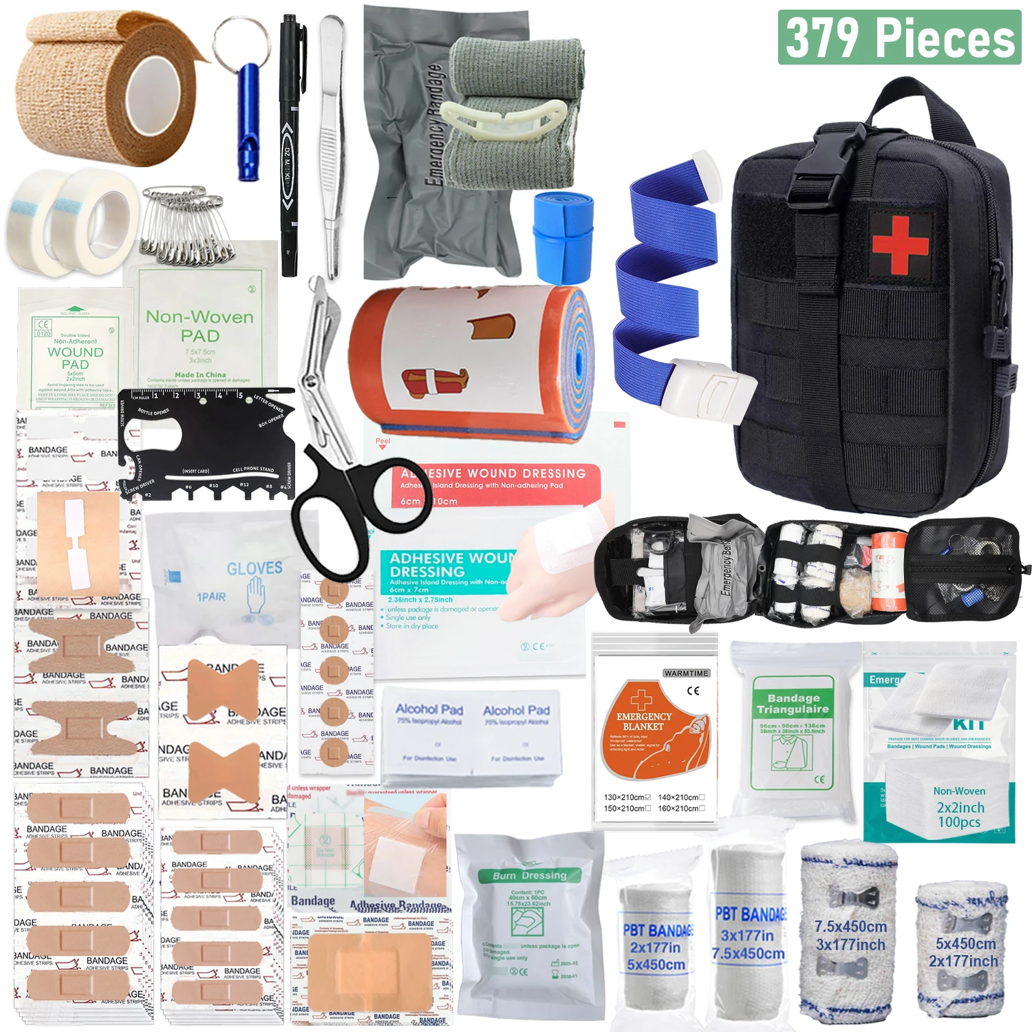 379pcs Home Office First Aid Kit Portable Emergency Bag, Red Survival Carry-On for Outdoor Activities, Camping, Hunting, Hiking - الصورة 5