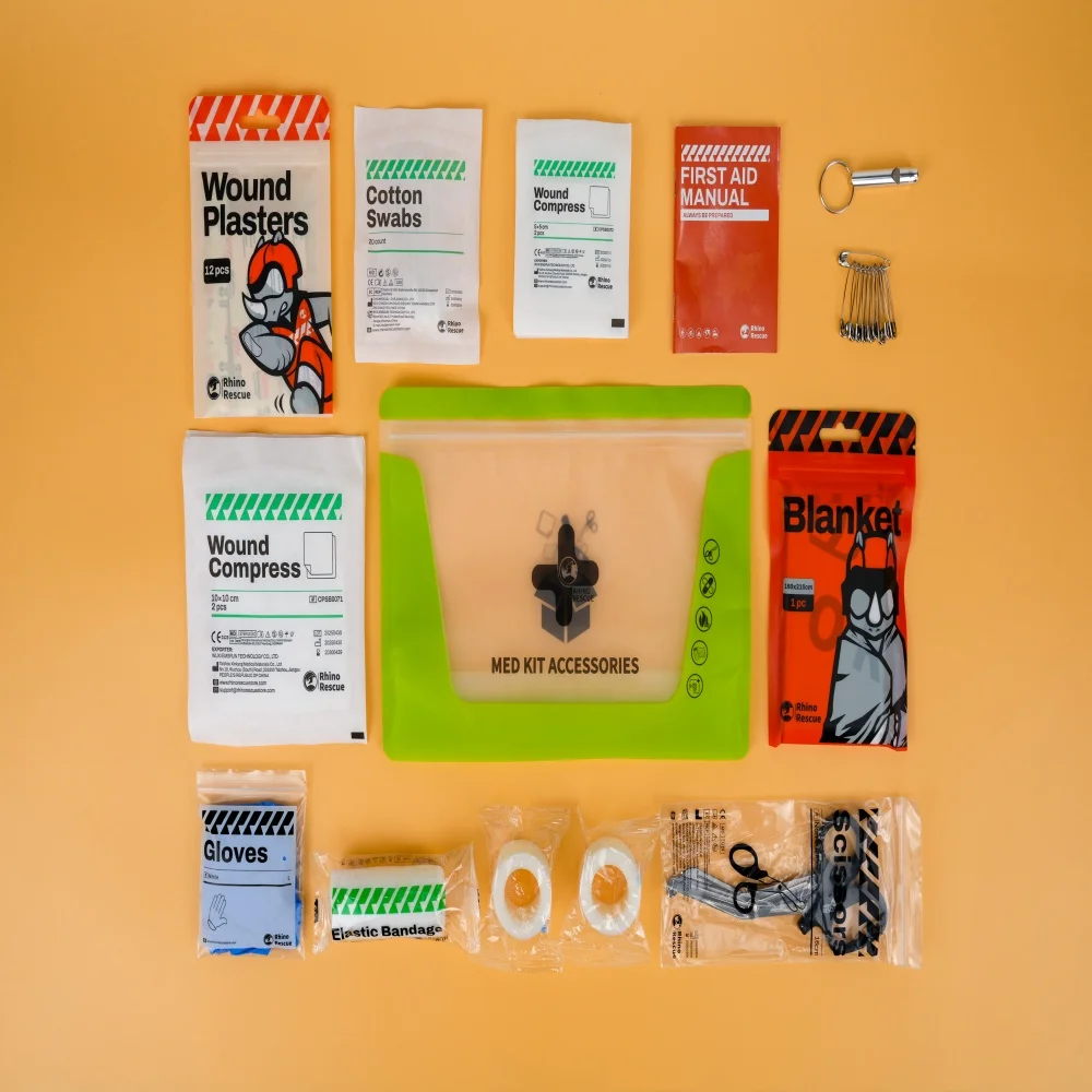Rhino Rescue Outdoor & Home First Aid Refill Bag – Emergency Supplies with Survival Blanket, Bandages, Gauze Pads, Trauma Shears - الصورة 2