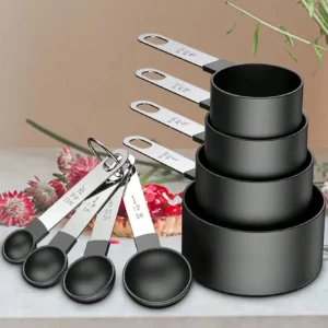1 set of measuring cups and spoons 4-piece stackable stainless steel handle precise spoons for measuring