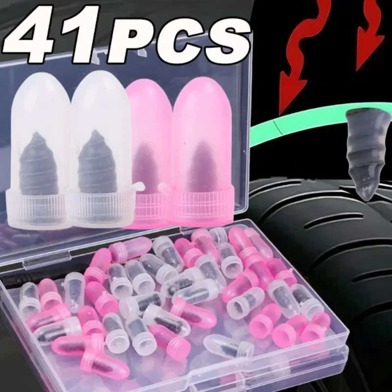 21-41pcs Tire Repair Nail Kit Car Vacuum Tyre Rubber Screw Plugs Puncture Patch Auto Motorcycle E-Bike Wheels Emergency Tool - الصورة 2