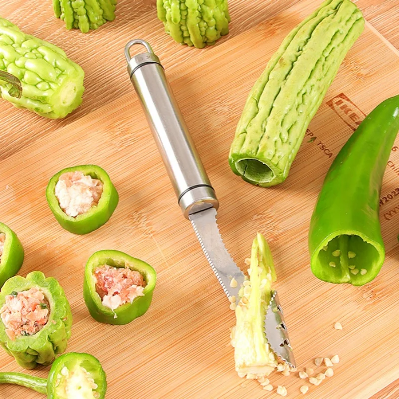 Stainless Steel Corer Chili Corer Bitter Gourd Seed Remover Core Digging Knife Green Pepper Cutter Seed Digging Tool Kitchen