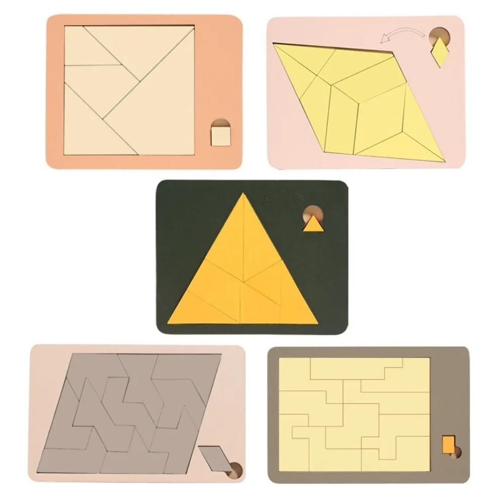 Irregular Shape Triangle Puzzle Colorful Three-Dimensional Wooden Jigsaw Logic Training Montessori Geometric Puzzles - الصورة 11