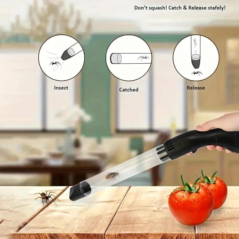 LED portable insect trap - Electronic vacuum with fan to suck spiders, ants, cockroaches and flies - battery-free, perfect for b