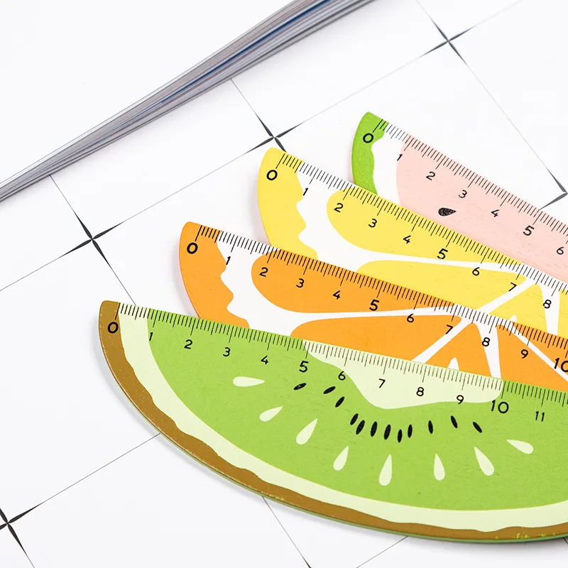 15Cm Korean cute cartoon fruit ruler creative wooden handbook ruler for students' small fresh exams school supplies kawaii ruler - الصورة 4