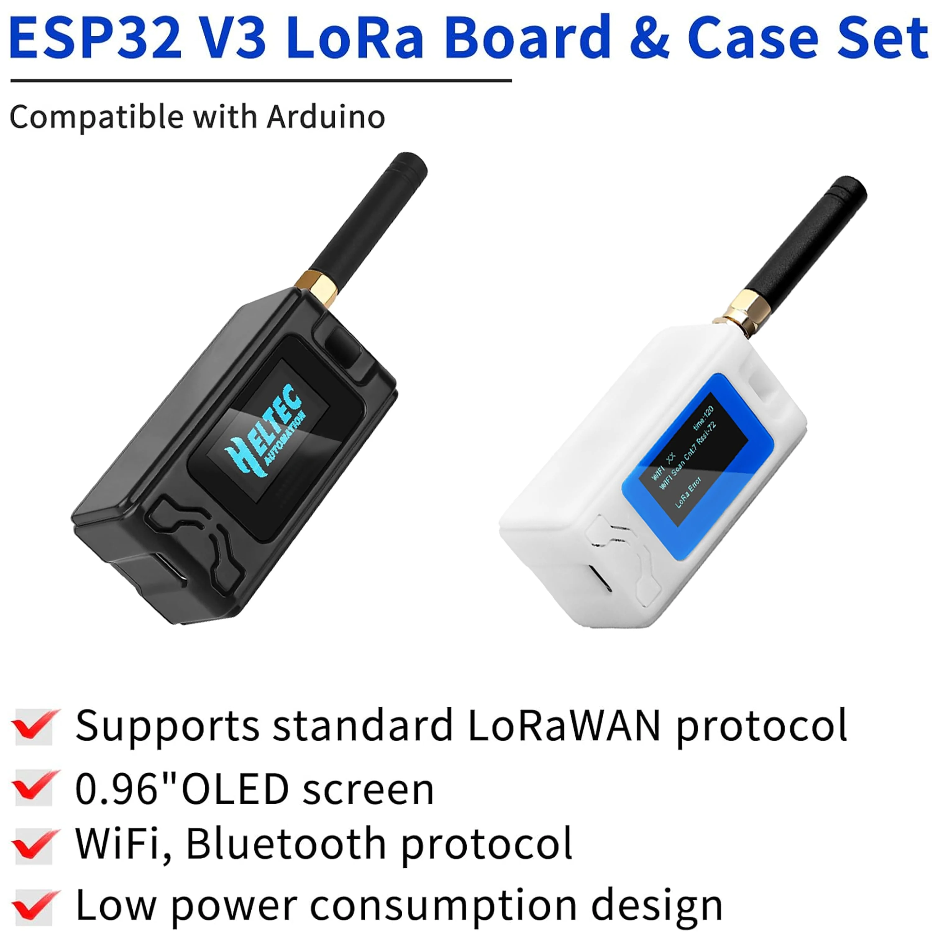 Heltec V3 Meshtastic ESP32 SX1262 LoRa 32 Dev-Board Kit Case 915MHz Multi-Band WiFi BLE OLED USB-C Support Arduino IoT