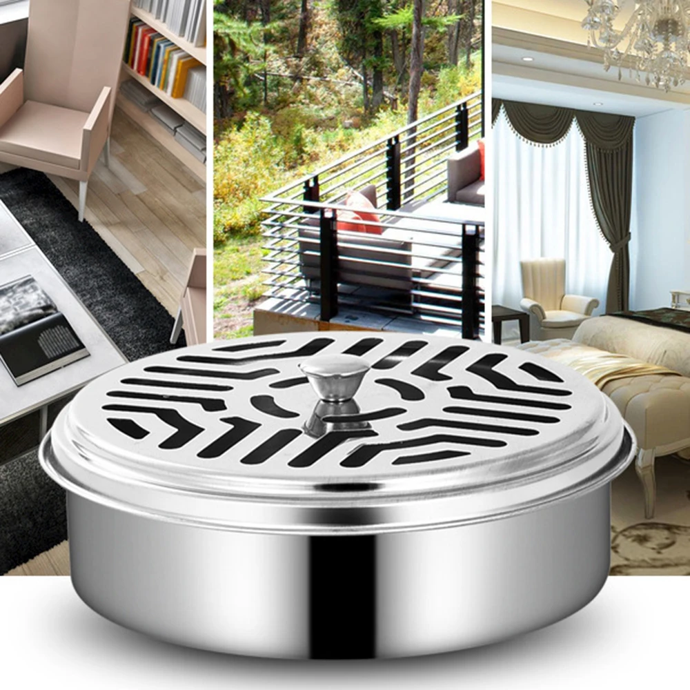 Stainless Steel Mosquito Repellent And Fireproof Box Mosquito coil box Stainless steel safety box Censer rack Ash tray - الصورة 6