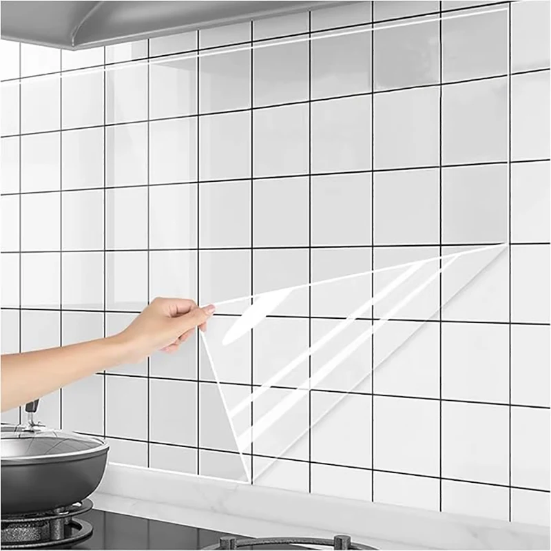 Transparent Wallpaper Kitchen Electrostatic Adsorption Protective Film Oil Proof Wall Sticker Decorative Film Wall Papers Home - الصورة 2