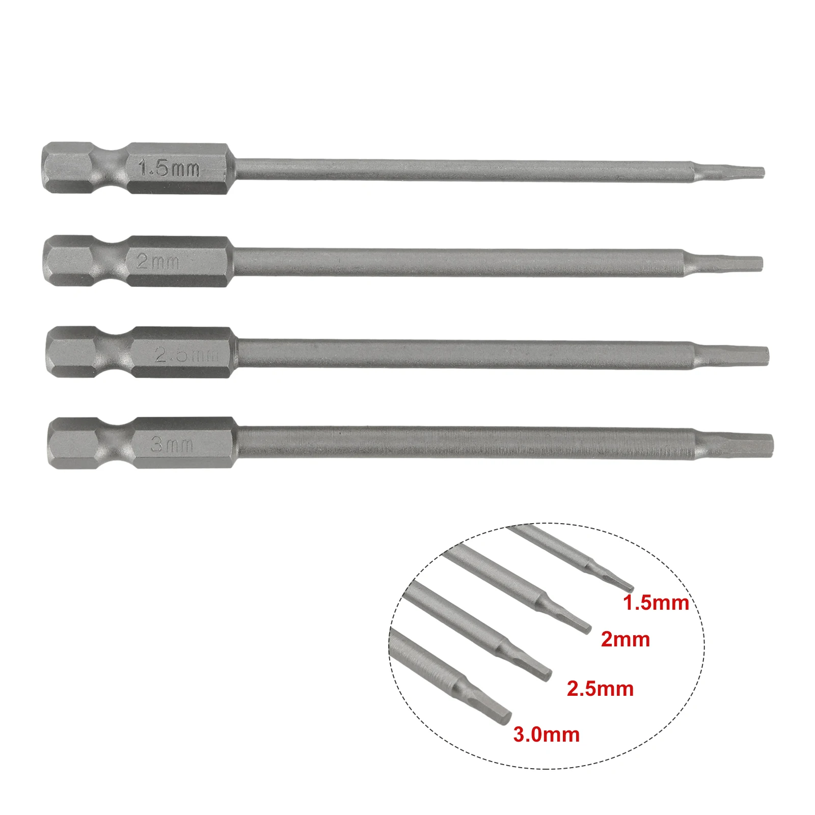 4Pcs/set Hex Screwdriver Bits 1/4" Hex Shank Magnetic Head Screw Driver Drill Bit 1.5/2.0/2.5/3.0mm Alloy Steel - الصورة 4