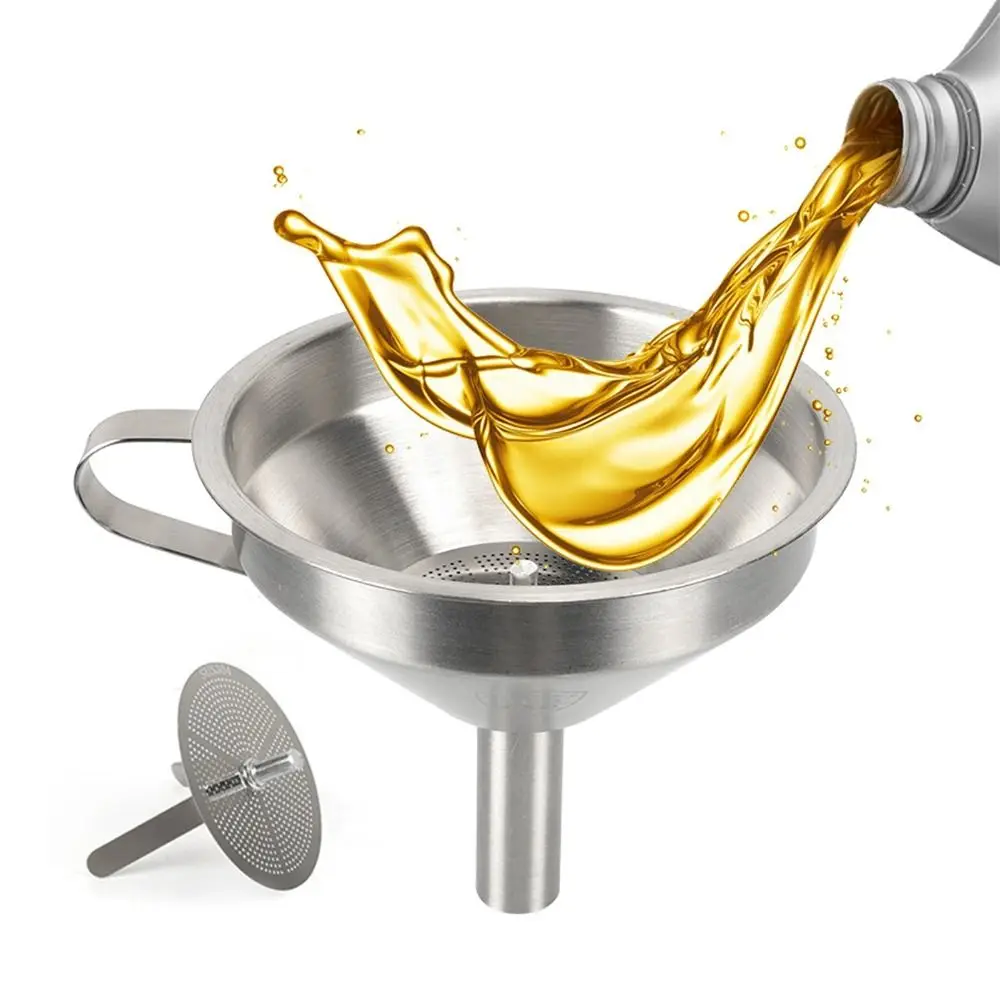 Stainless Steel Oil Liquid Metal Funnel with Detachable Filter Wide Mouth Funnel for Canning Kitchen Tools - Image 2