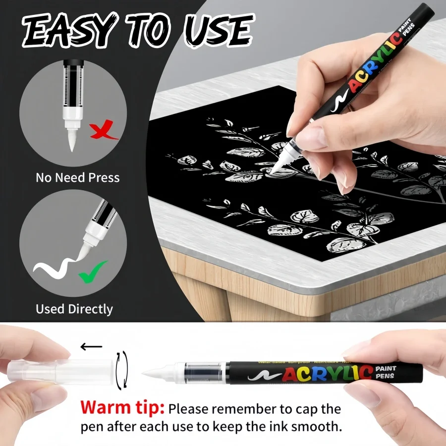 Acrylic Paint Pens, Automatic Ink Control System,Soft Brush Tip Markers,Black and White Paint Marker,for Canvas,Rock,Wood,Stone - الصورة 2