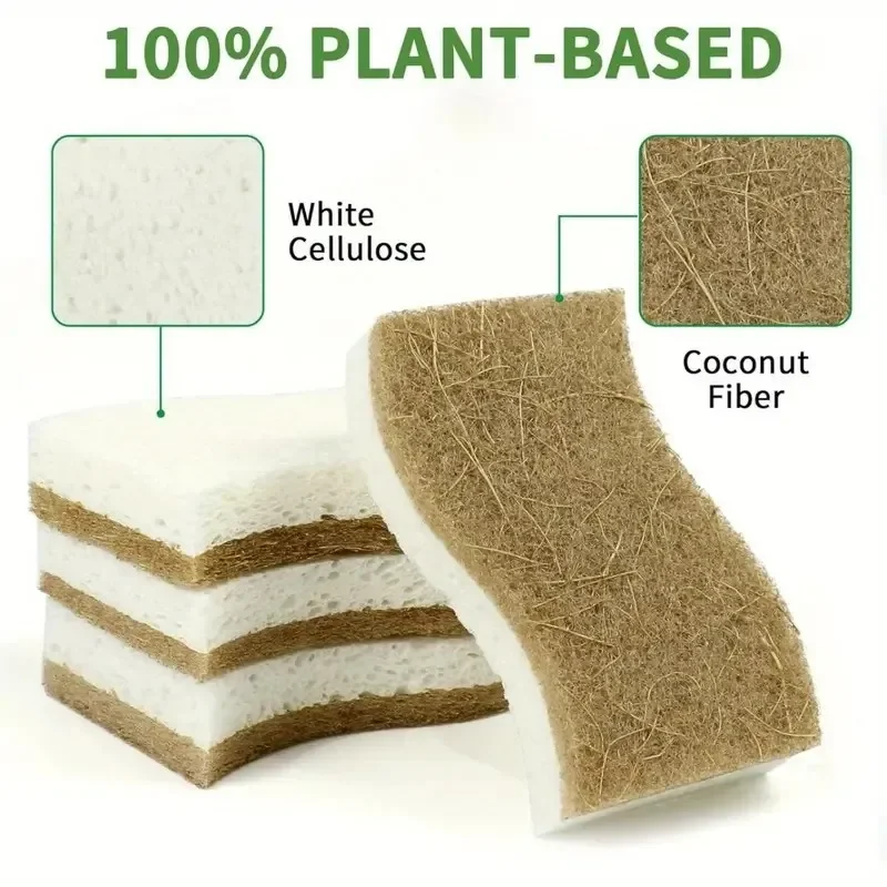 1-12Pc Natural Cleaning Cloth Sponge Wood Pulp Cotton Three In One Cleaning Kitchen Washing Dishes And Pots Herramientas