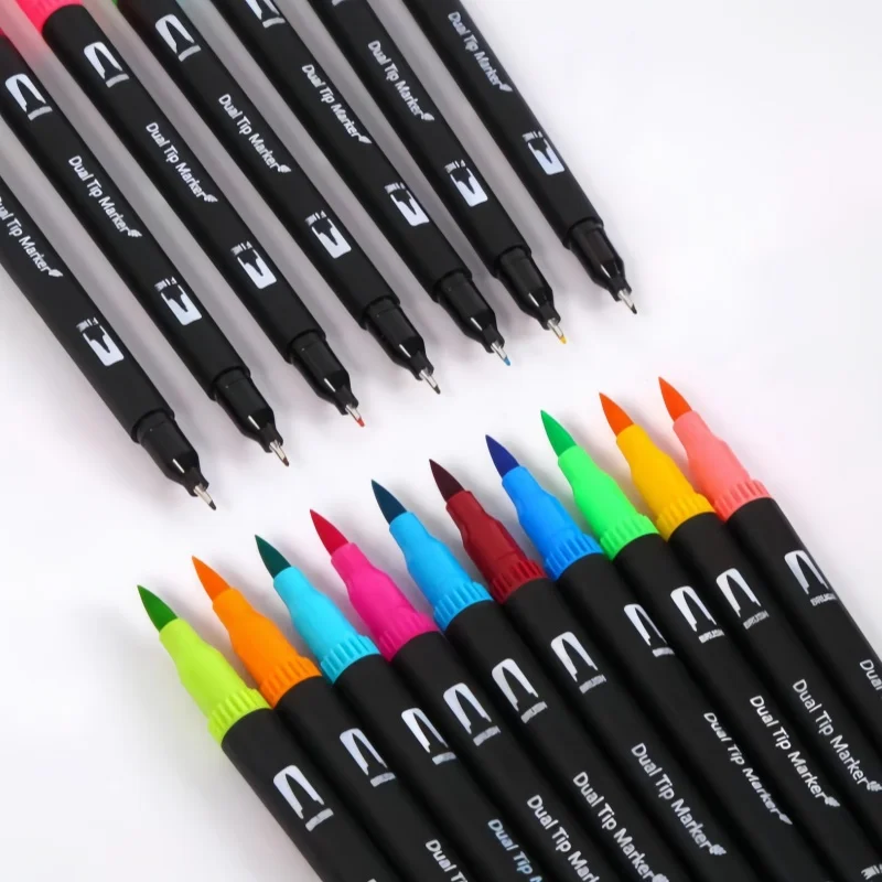 Water-based double-ended marker set - watercolor pen set - colored line drawing pen - soft tip pen - الصورة 5