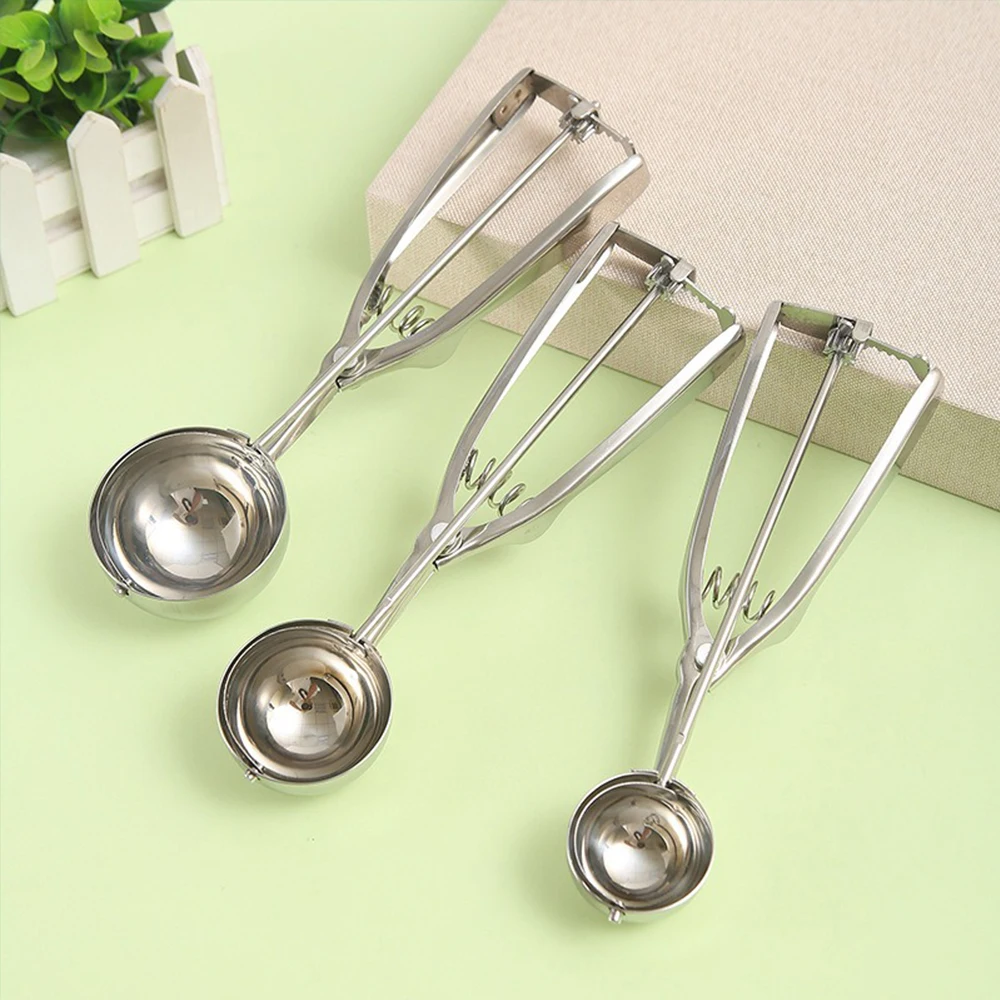 Thickened Stainless Steel Ice Cream Scoop with Trigger Fruit Baller Measuring Spoon for Baking Fruit Cookie Dough Cupcake - الصورة 4