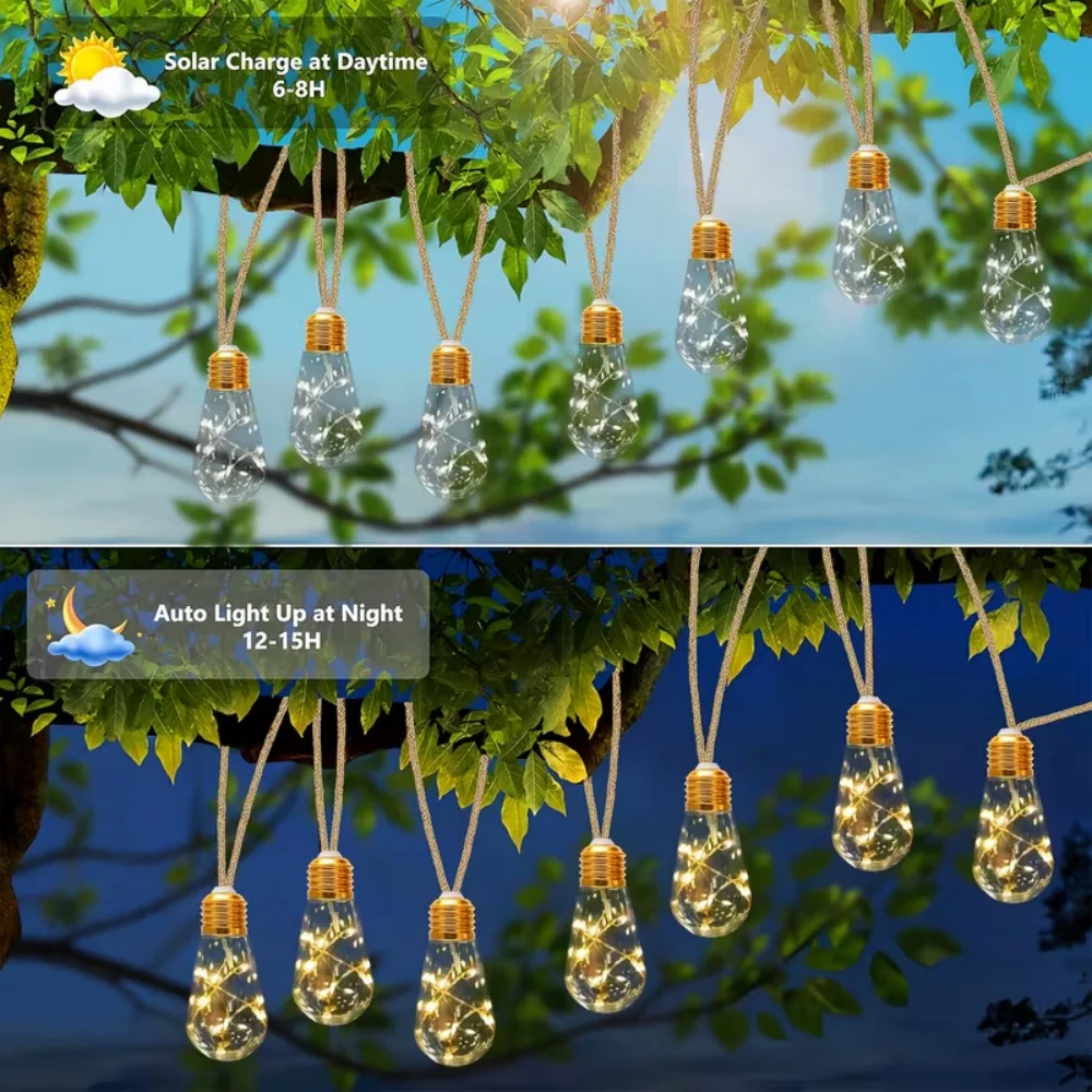 16/10 LED Solar Hemp Rope Fairy String Lights Waterproof Outdoor Decorative Lights With 8 Modes For Patio Garden Party Decor - الصورة 4