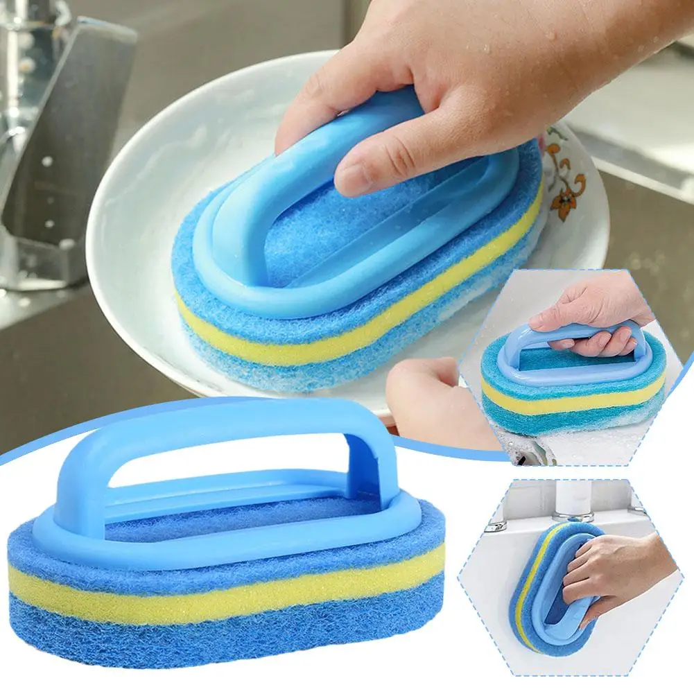Sponge Cleaning Brush With Handle Bathtub Tile Scrub Brush Kitchen Bathroom Cleaning Household Supplies - الصورة 3