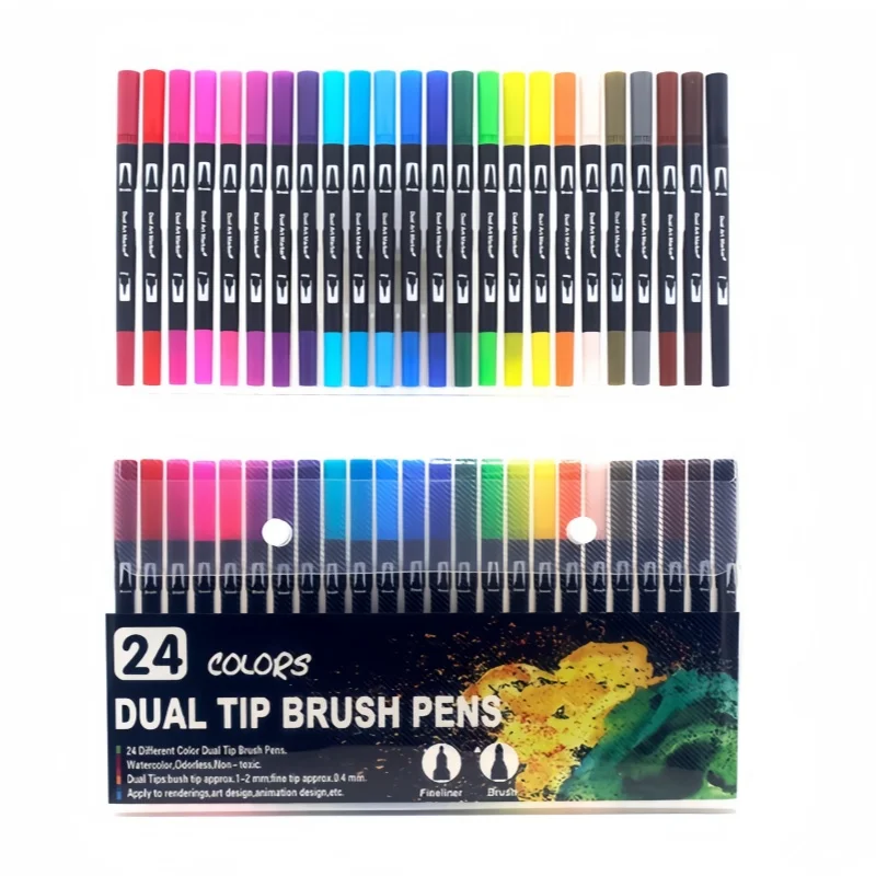 Water-based double-ended marker set - watercolor pen set - colored line drawing pen - soft tip pen - الصورة 2